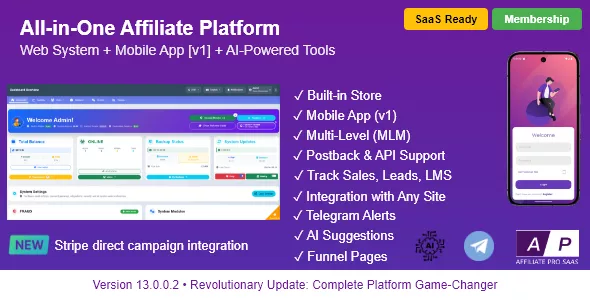 AffiliatePro SaaS - Affiliate & Vendor System + Mobile App, AI, Telegram